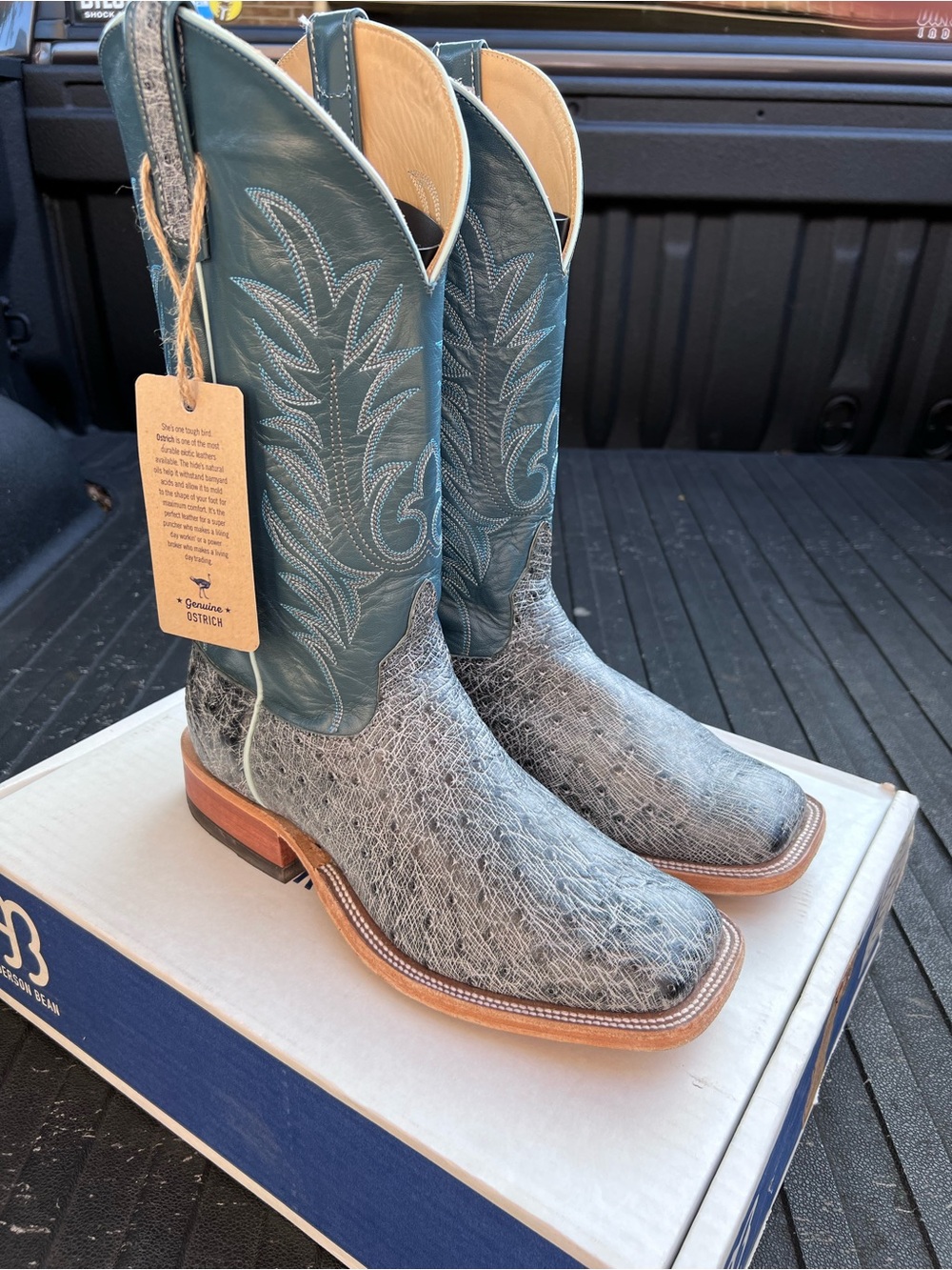 Blue Shaft Rio Black Ostrich  Square Toe Western Boots